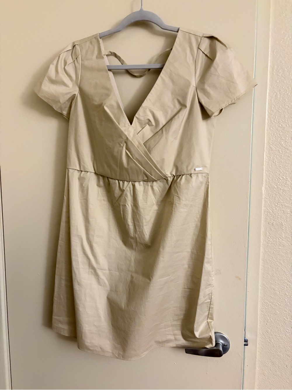 Armani Exchange Cream Short Sleeve V-Neck Dress